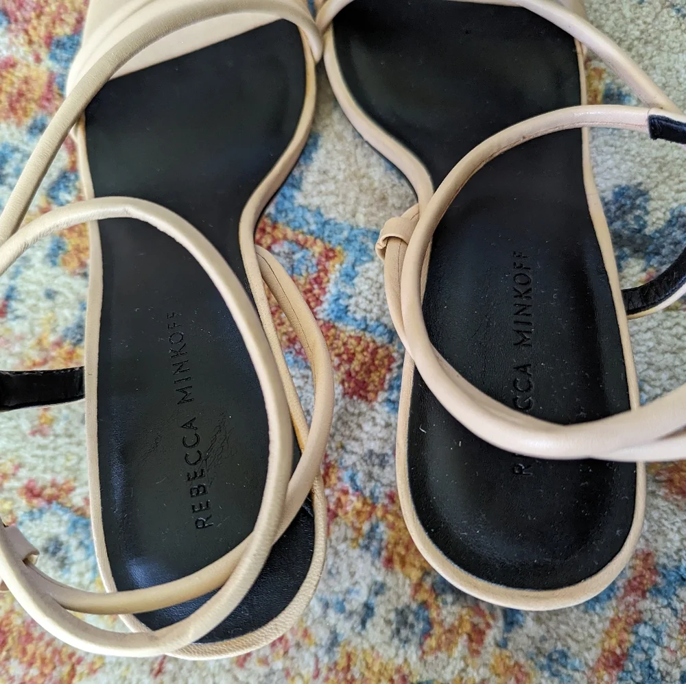 Rebecca Minkoff Women's 10 Nanine Rosewood Cream Leather Strappy Heels Sandals